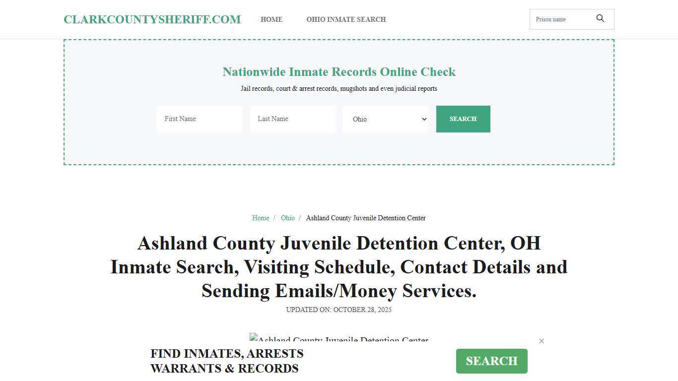 Ashland County Juvenile Detention Center, OH Inmate Search, Contacts