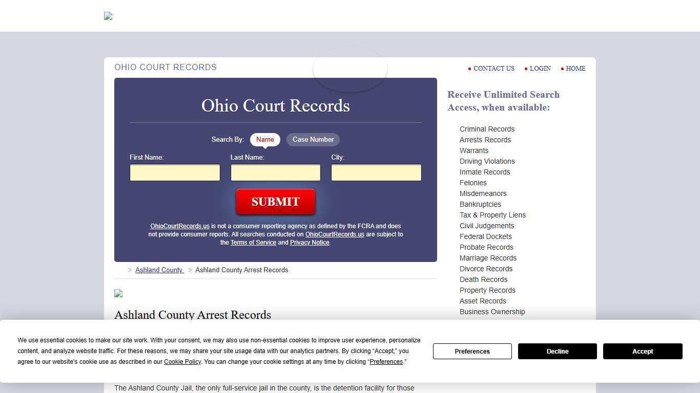 Ashland County Arrest Records | OhioCourtRecords.us
